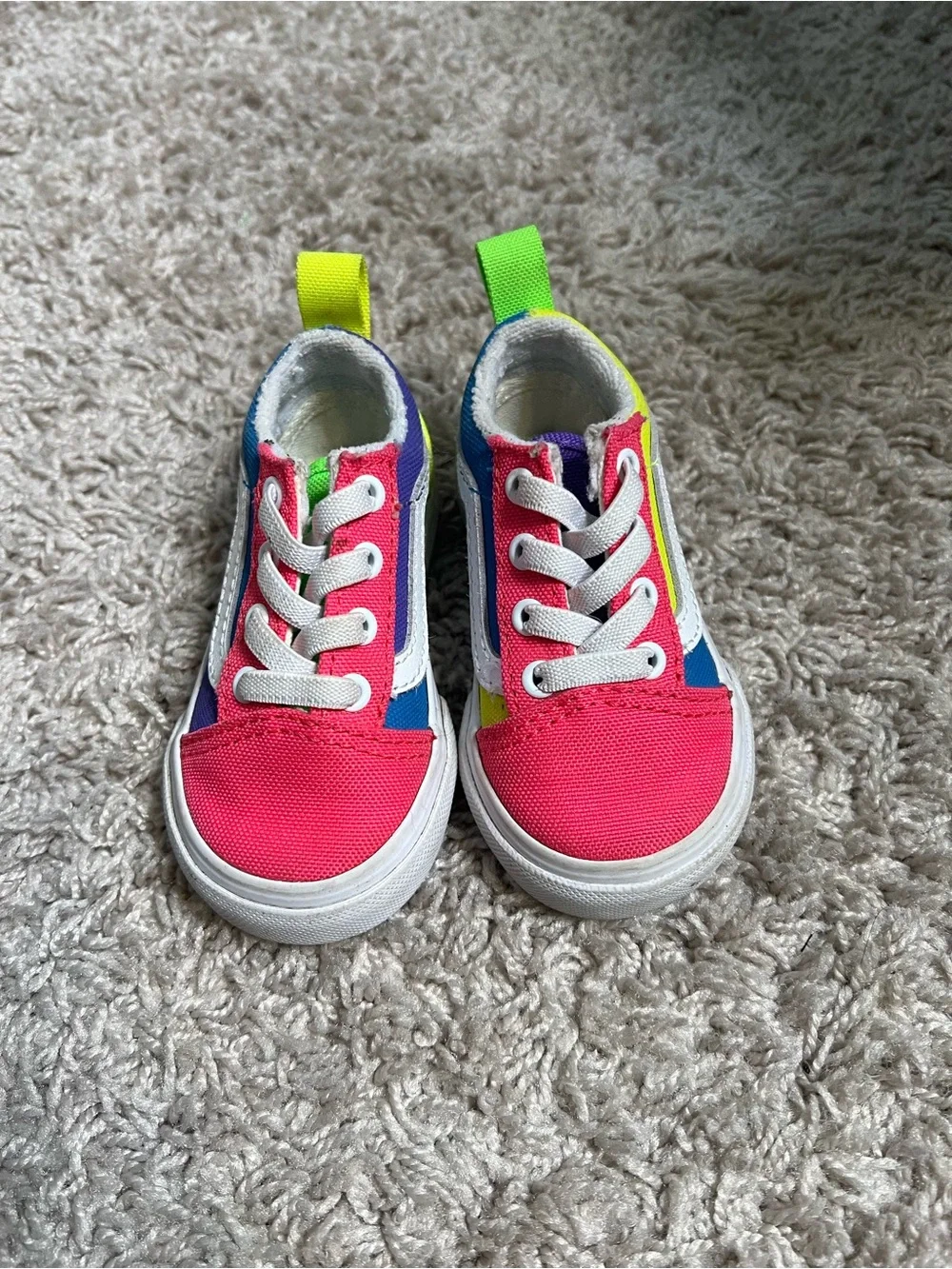 4 Vans Kids Pink & Blue Canvas Sneakers with Neon Accents